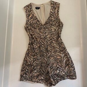 Bebe Sequin Sparkly Tan and Black Shorts Romper